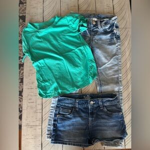 Justice Jeans Shorts And Shirt Girl's Size 7/8 Outfit Lot Skinny